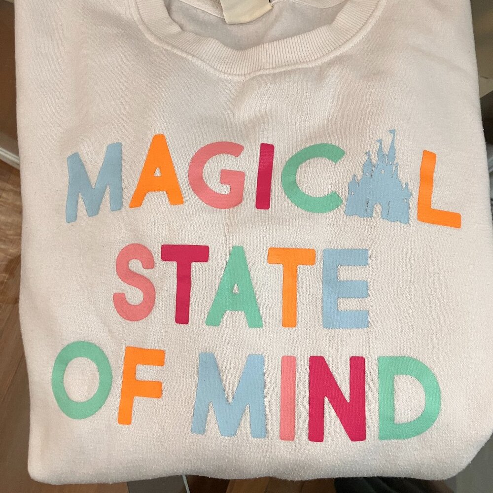 Magical State of Mind Sweatshirt 2X Cream Rainbow Stripe Sleeve Disney Inspired